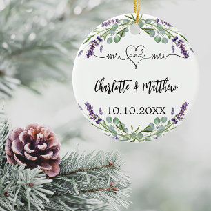 Lavender blommor namn M. M. nyligen weds Julgransprydnad Keramik