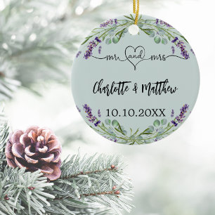 Lavender-blommor sage-grönt julgransprydnad keramik