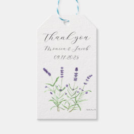 Lavender-blommor, vattenfärg, rustic Violet Bröllo Presentetikett