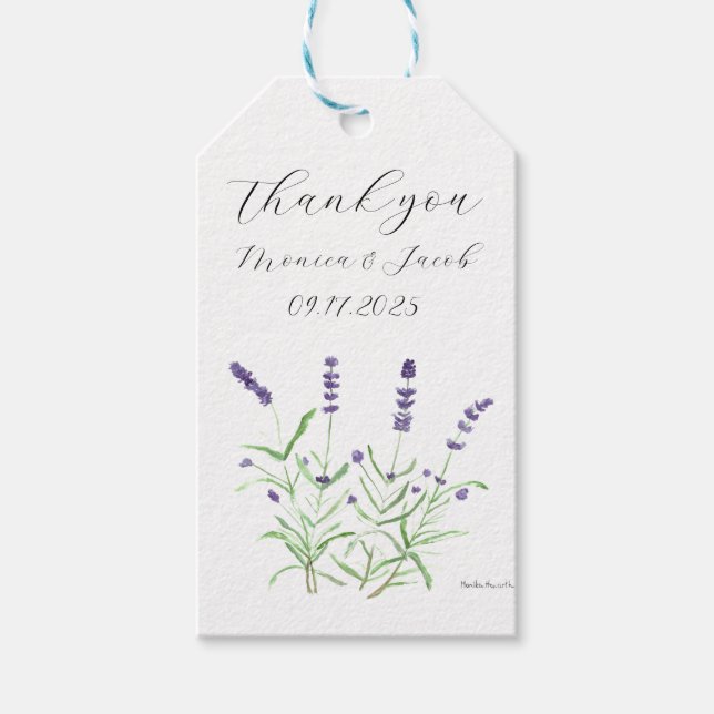 Lavender-blommor, vattenfärg, rustic Violet Bröllo Presentetikett (Framsidan)