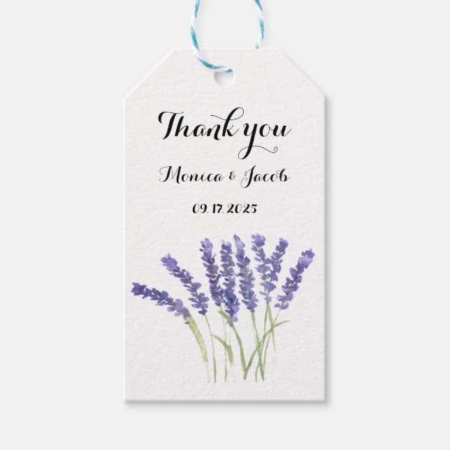 Lavender-blommor vattenfärgen rustik örter Bröllop Presentetikett (Framsidan)