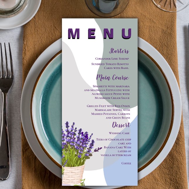 Lavender Bloom Lila Blommigt Bröllopsdag Party Meny (Lavender Bloom Purple Floral Wedding Day Party Menu)