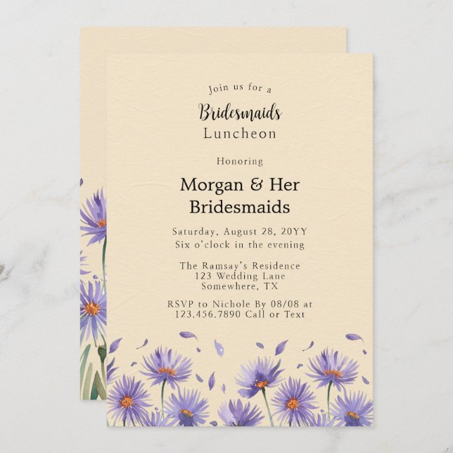 Lavender Bloom Wildblommor Bridesmaids Luncheon Inbjudningar (Fram/baksida)