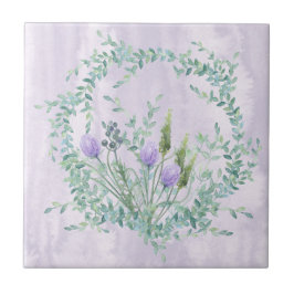 Lavender Blooming Chives Herbal Ceramic Tile Kakelplatta