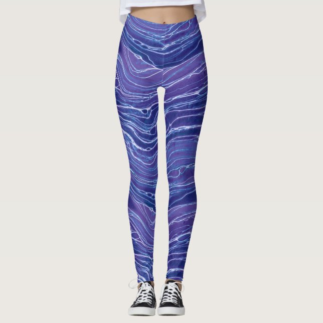 Lavender Blue Abstrakt Vinkarare Mönster Leggings (Framsida)