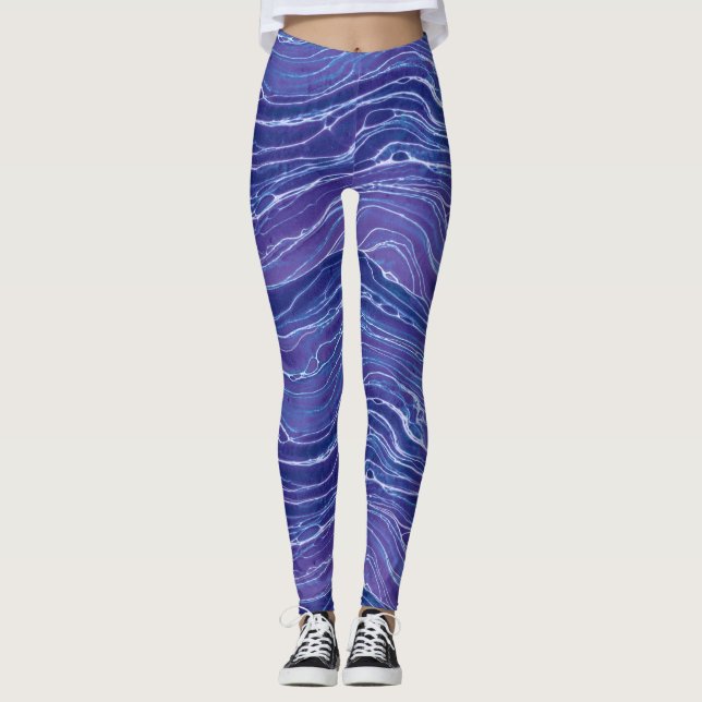 Lavender Blue Abstrakt Vinkarare Mönster   Leggings (Framsida)