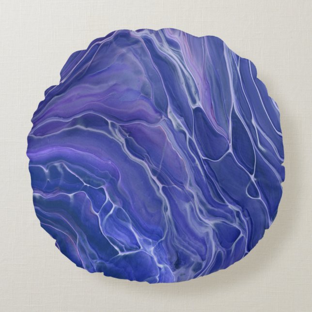 Lavender Blue Marble Acrylic Abstrakt Rund Kudde (Framsidan)