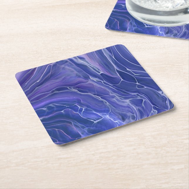 Lavender Blue Marble Acrylic Abstrakt Underlägg Papper Kvadrat (Vinklad)