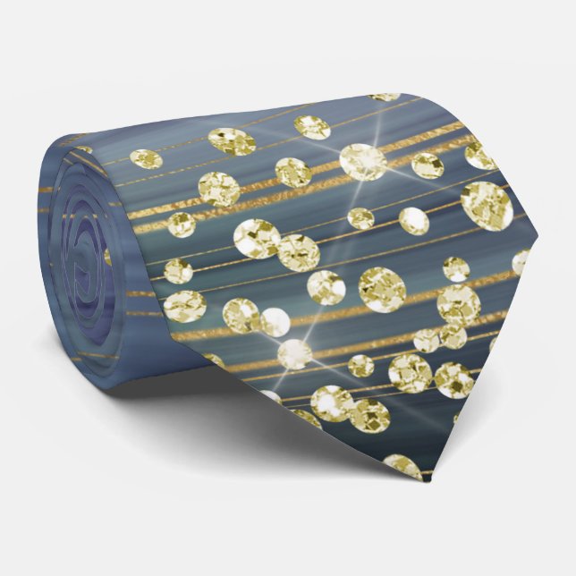 Lavender & Blue Marble Guld Glitter Necktie Slips (Rullad)