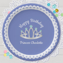 Lavender Blue Princess Tiara Birthday Papper Plate