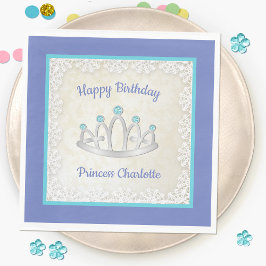 Lavender Blue Princess Tiara Birthday Pappersserve Pappersservett