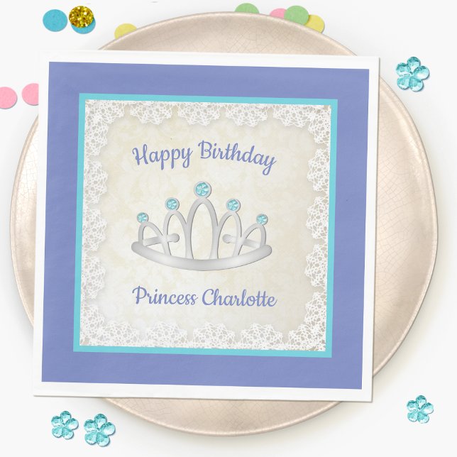 Lavender Blue Princess Tiara Birthday Pappersserve Pappersservett (Skapare uppladdad)