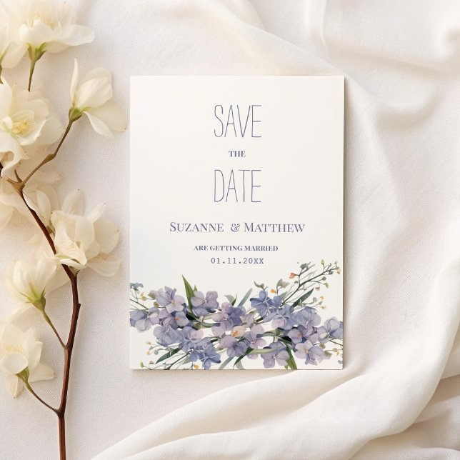 Lavender blue rosa mint wildblommor Spara datum Inbjudningar (Lavender blue pink mint wildflowers Save the Date)