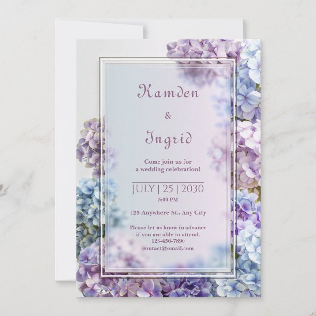 Lavender Blue Soft Focus Hydrangea Frame Wedding Inbjudningar (Framsida)