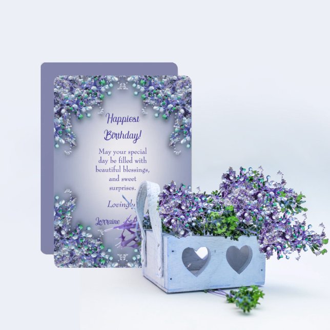 Lavender Blue Spring Lilacs Happiest Birthday Card Tack Kort (Skapare uppladdad)