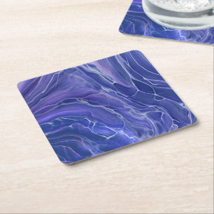 Lavender Blue Väldigt Peri Marble Acrylic Abstrak Underlägg Papper Kvadrat