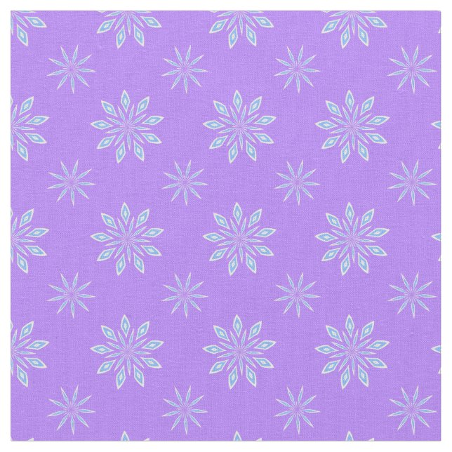 Lavender Blue White Star Snowflake Mönster Tyg (Närbild)
