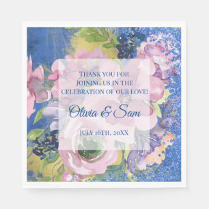 Lavender Blues Watercolor Blommigt Glitter Bröllop Pappersservett