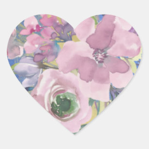 Lavender Blues Watercolor Blommigt Glitter Hjärtformat Klistermärke