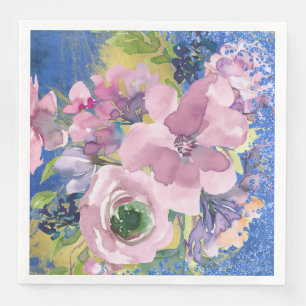 Lavender Blues Watercolor Blommigt Glitter Pappersservett