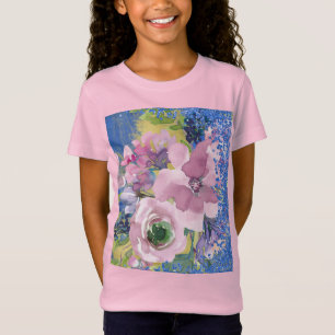 Lavender Blues Watercolor Blommigt Glitter T Shirt