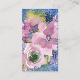 Lavender Blues Watercolor Blommigt Glitter Visitkort