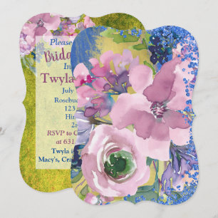 Lavender Blues Watercolor Blommigt Möhippa Inbjudningar