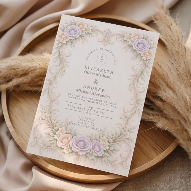 Lavender Blush Baroque Garden Wedding Inbjudningar (Skapare uppladdad)
