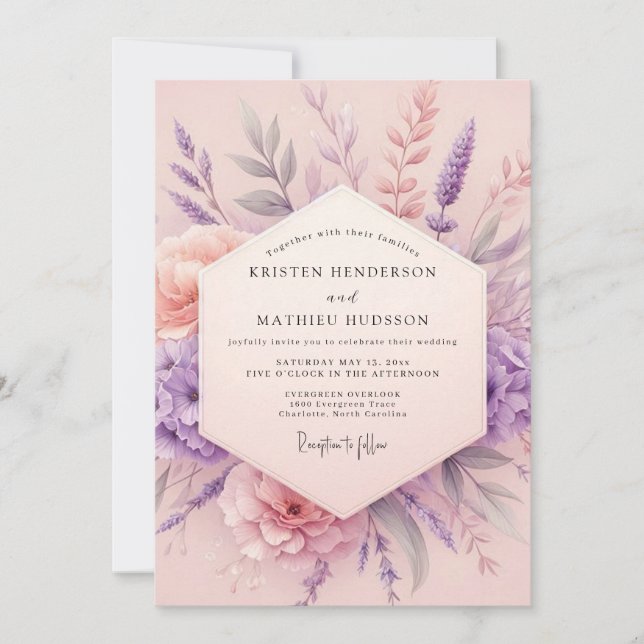 Lavender Blush Botanical Romance Wedding Inbjudningar (Framsida)