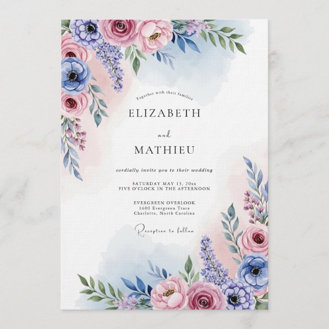 Lavender Blush Painterly Bloom Wedding Inbjudningar (Framsida)