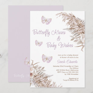 Lavender Boho Blommigt Butterfly Kisses Baby Showe Inbjudningar
