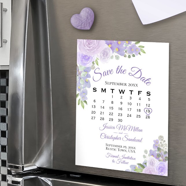 Lavender Boho-Blommigten Spara datumkalendermagnet (Magnetic for Easy Display!)