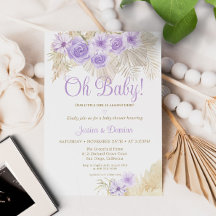 Lavender Boho Pampas Blommigt Handflatan Löv Baby
