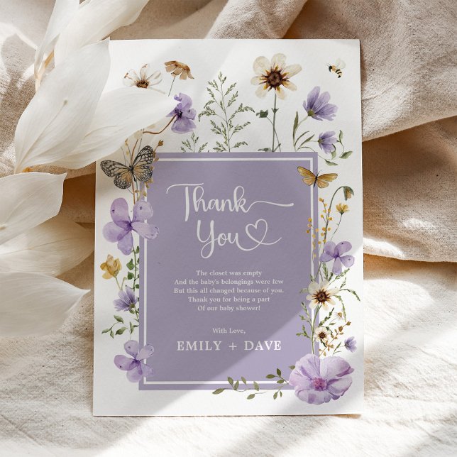 Lavender Boho WildblomButterfly Baby i Bloom Tack Kort (Skapare uppladdad)