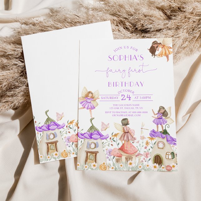 Lavender Boho Wildblomma Fairy 1st Birthday Inbjudningar (Skapare uppladdad)