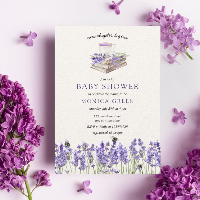 Lavender Bok nyare kapitel börjar med babyskor Inbjudningar (Skapare uppladdad)