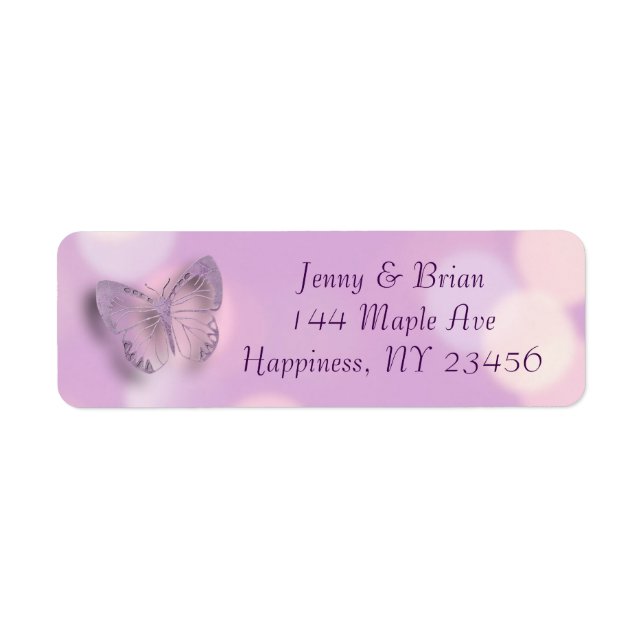 Lavender Bokeh Butterflies Returadress Etikett (Framsidan)