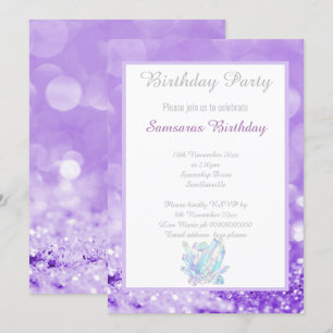 LAVENDER BOKEH CRYSTALS GEMS BIRTHDAY INVICATION INBJUDNINGAR
