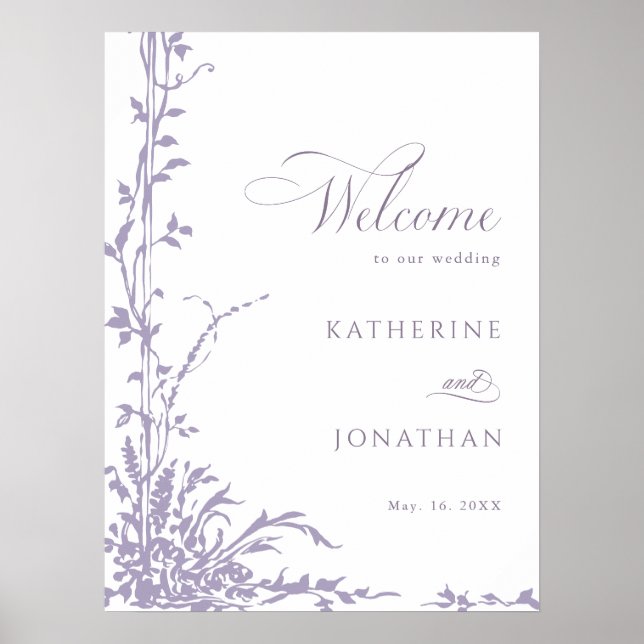 Lavender Botanical Arch Garden Wedding Welcome Poster (Framsidan)