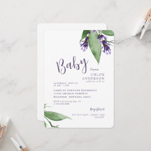 Lavender Botanical Flicka Shower Inbjudningar