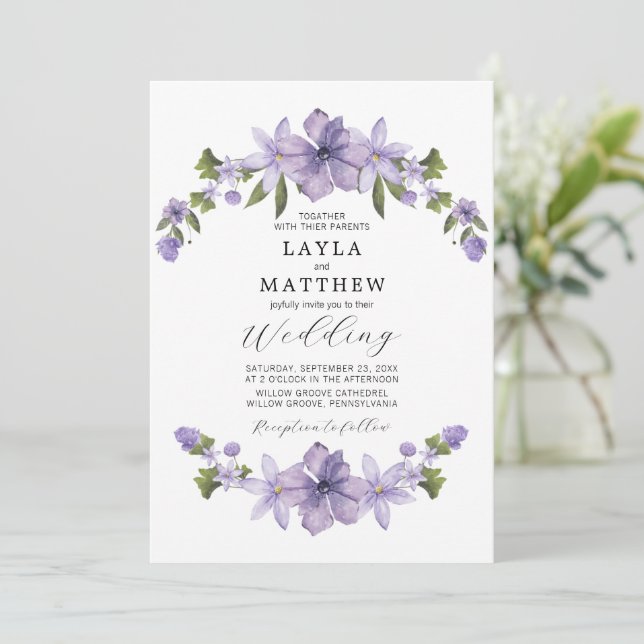 Lavender Botanical Floral Elegant Wedding Inbjudningar (Stående Fram)