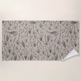 Lavender Botanical Pattern Beach Towel