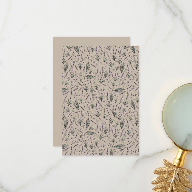 Lavender Botanical Pattern Flat Thank You Card Tack Kort (Fram/Back In Situ)