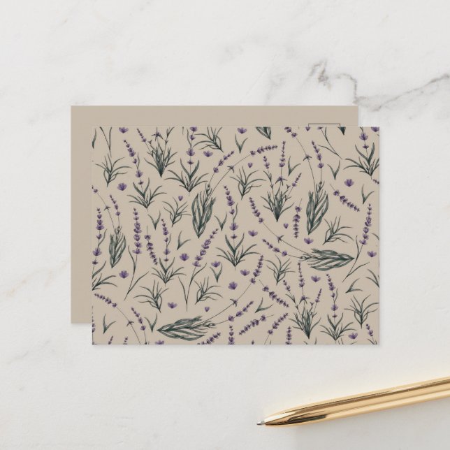 Lavender Botanical Pattern Postcard Vykort (Fram/Back In Situ)