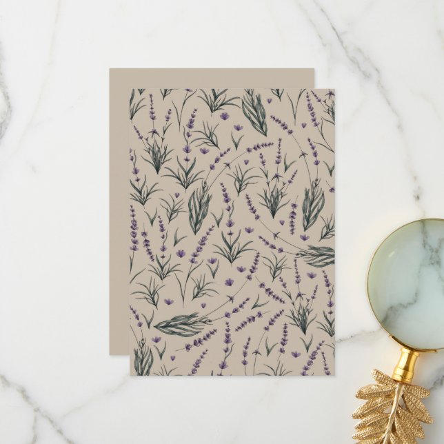 Lavender Botanical Pattern Thank You Card Tack Kort (Fram/Back In Situ)