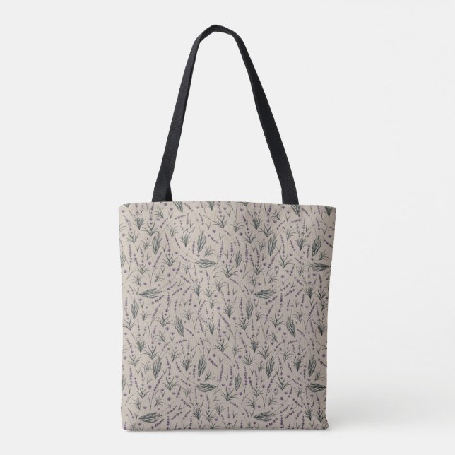 Lavender Botanical Pattern Tote Bag Tygkasse (Baksida)