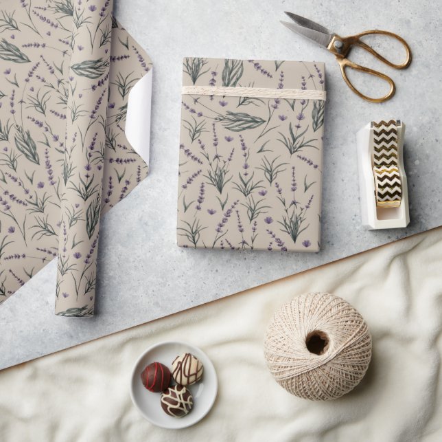 Lavender Botanical Pattern Wrapping Paper Presentpapper (Hantverk)