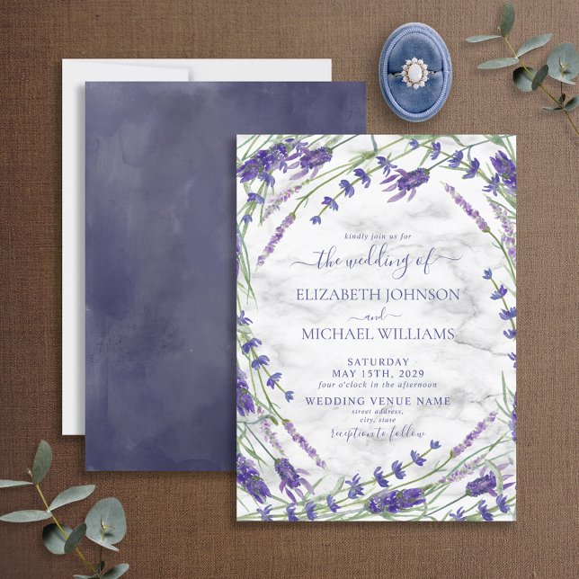 Lavender Botanical Ram Marble Watercolor Bröllop Inbjudningar (Skapare uppladdad)