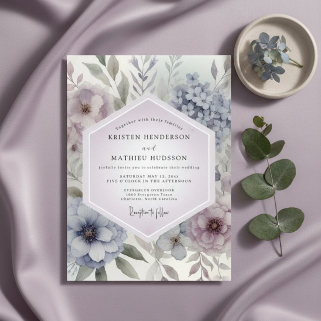 Lavender Botanical Romance Wedding Inbjudningar (Skapare uppladdad)