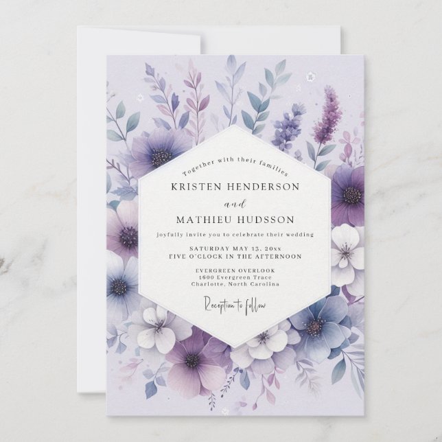 Lavender Botanical Romance Wedding Inbjudningar (Framsida)